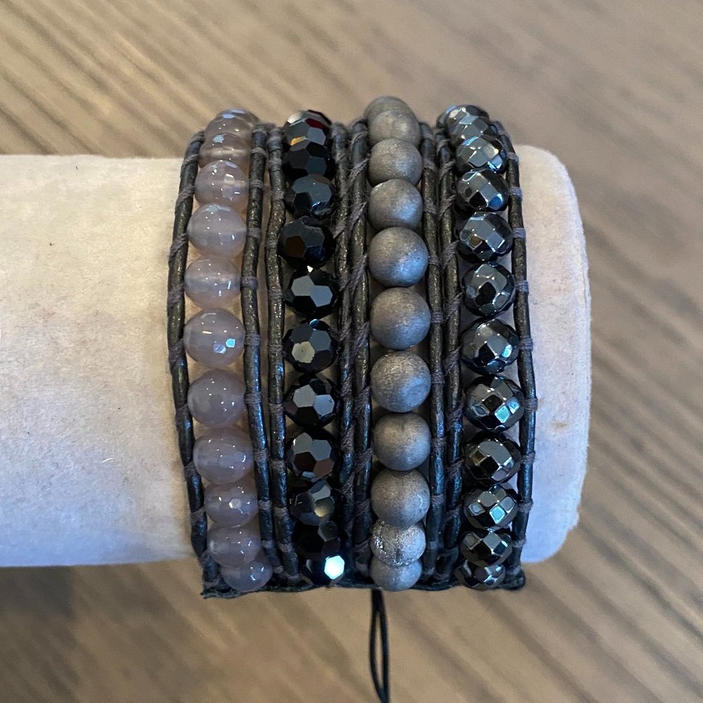 New Authentic Chan Luu Hematite Mix Four Strand Cuff Pull Tie Bracelet
